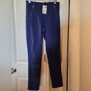 H&M Cobalt Blue High-Waisted Stretchy Leggings with Zipper Pockets